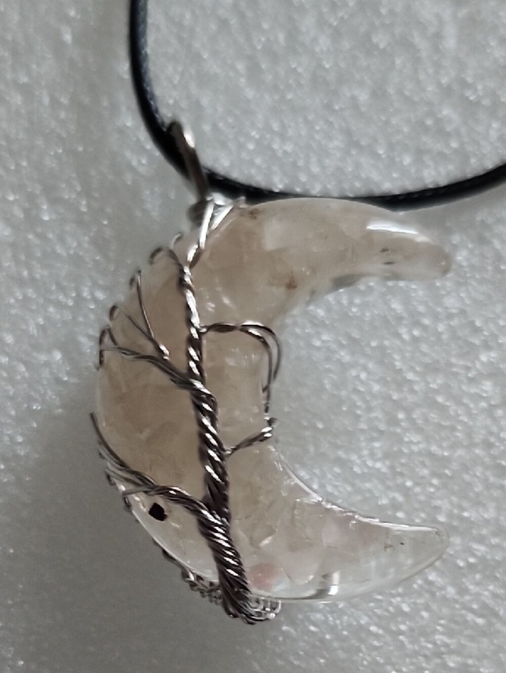 Hand Crafted Crescent Crystal Pendant Necklace - Clear